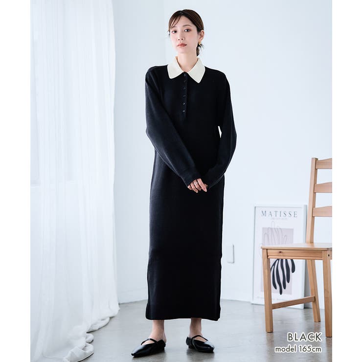 配色ポロ ニットワンピース ニット | Growing Rich | 詳細画像2 