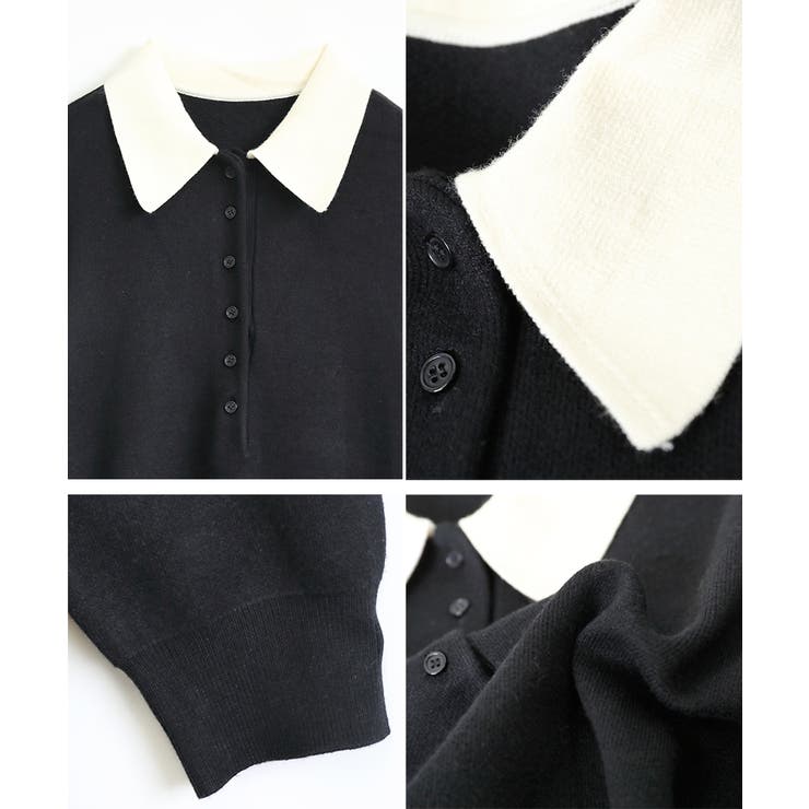 配色ポロ ニットワンピース ニット | Growing Rich | 詳細画像11 