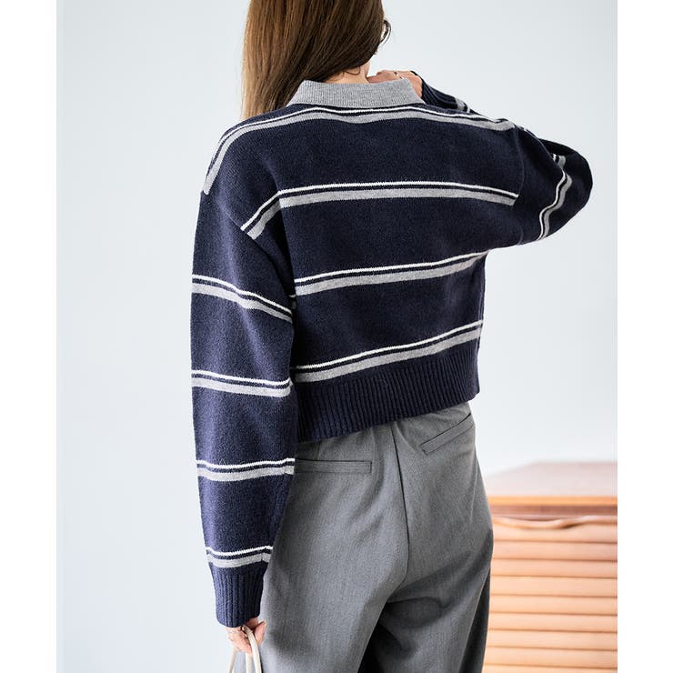 配色ポロ襟 ボーダーニット ニット | Growing Rich | 詳細画像8 