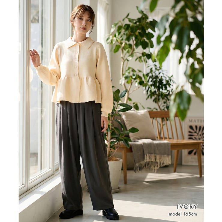 襟付き ペプラムニット 洗えるニット | Growing Rich | 詳細画像3 