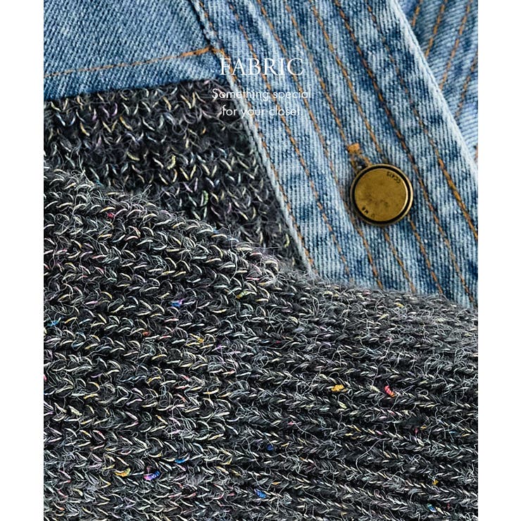 デニムドッキング ネップニットカーディガン デニム切替 | Growing Rich | 詳細画像4 