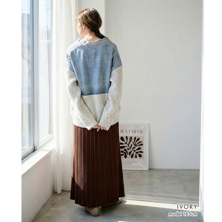 デニムドッキング ネップニットカーディガン デニム切替 | Growing Rich | 詳細画像9 