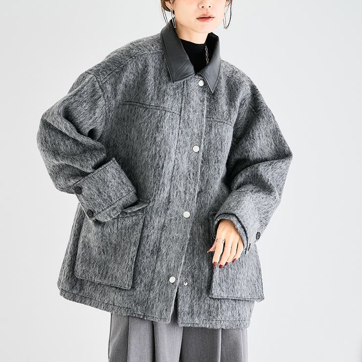 襟レザー シャギー コート | Growing Rich | 詳細画像1 
