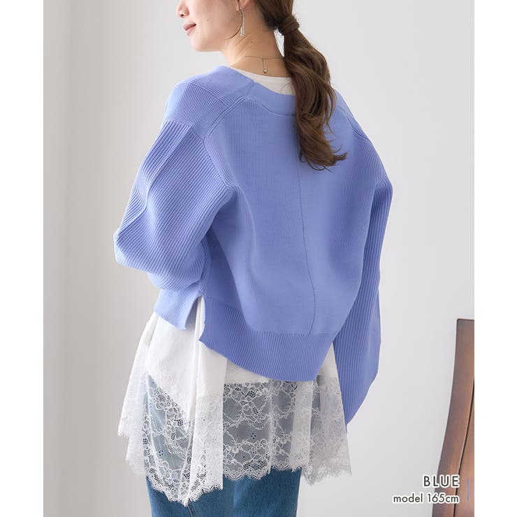 Vネック ニットカーディガン ニュアンスボタン | Growing Rich | 詳細画像4 