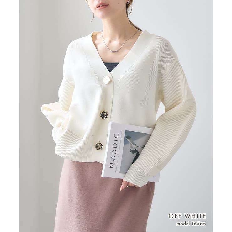 Vネック ニットカーディガン ニュアンスボタン | Growing Rich | 詳細画像6 