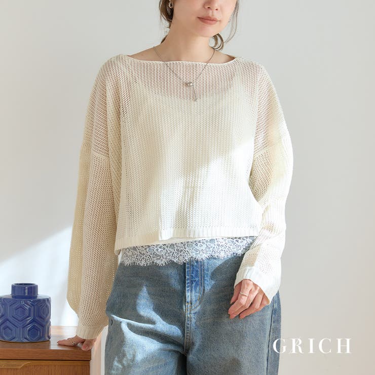 【GROWING RICH】綿タッチ メッシュニット | Growing Rich | 詳細画像1 
