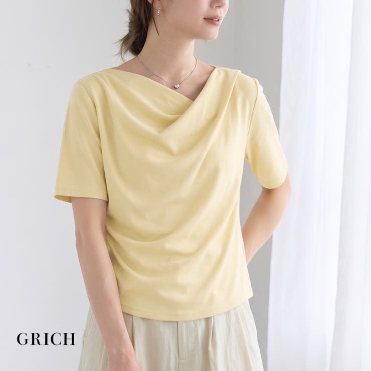 【GROWING RICH】胸元ドレープハーフスリーブカットソープルオーバー[2… | Growing Rich | 詳細画像1 