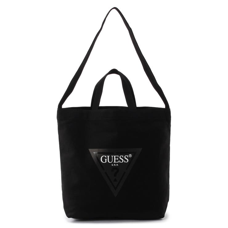 未使用級】GUESS ゲス レザー トートバッグ ブラック 三角ロゴ 【レア 