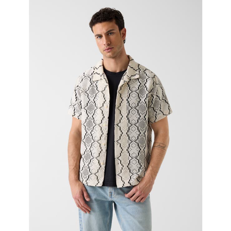 F0F8 | [GUESS]CARTER Geo Crochet Shirt シャツ | GUESS【MEN】