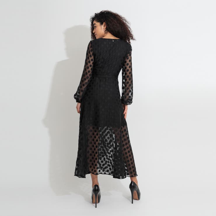 新品 タグ付き GUESS ゲス シフォン ワンピース シースルー ブラック GUESS] Bertha Long-Sleeve Wrap Dress[品番：GUEW0005116