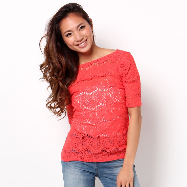 GUESS ゲス ウィメンズ 半袖 カットソー "HALF SLEEVE LYNN LACE TOP" W61P65K4GB0 GUESS] HALF SLEEVE LYNN LACE TOP[品番：GUEW0000067]｜GUESS