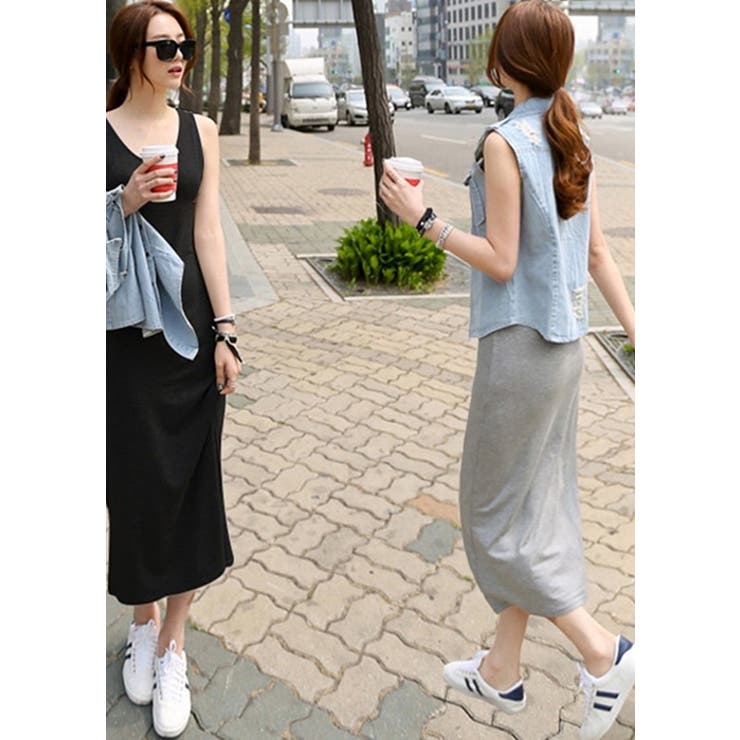 レディース ノースリーブ ロングワンピ ワンピース 着痩せ 伸縮性 | HAMOONDE | 詳細画像3 