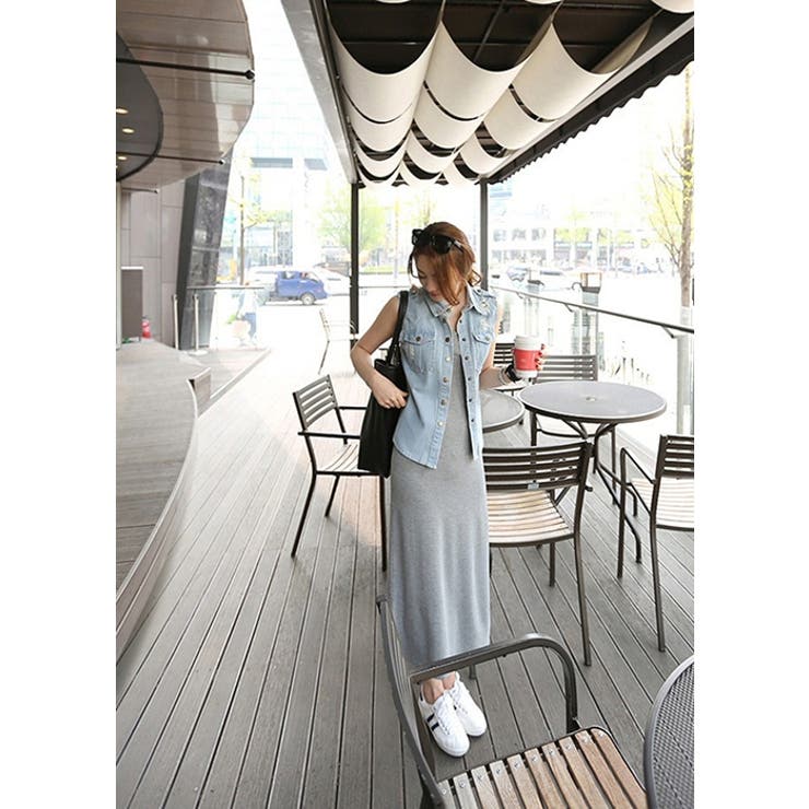 レディース ノースリーブ ロングワンピ ワンピース 着痩せ 伸縮性 | HAMOONDE | 詳細画像6 