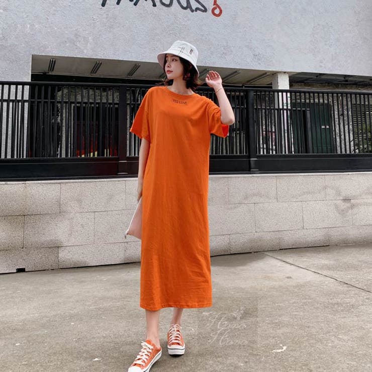 ロングワンピース ロゴワンピース Tシャツワンピ[品番：HNAW0002428