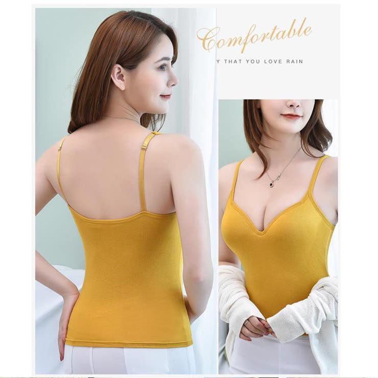 イエローキャミソール夏・:*+. カップ付き キャミソール タンクトップ[品番：HNAW0003418]｜HANAHANA