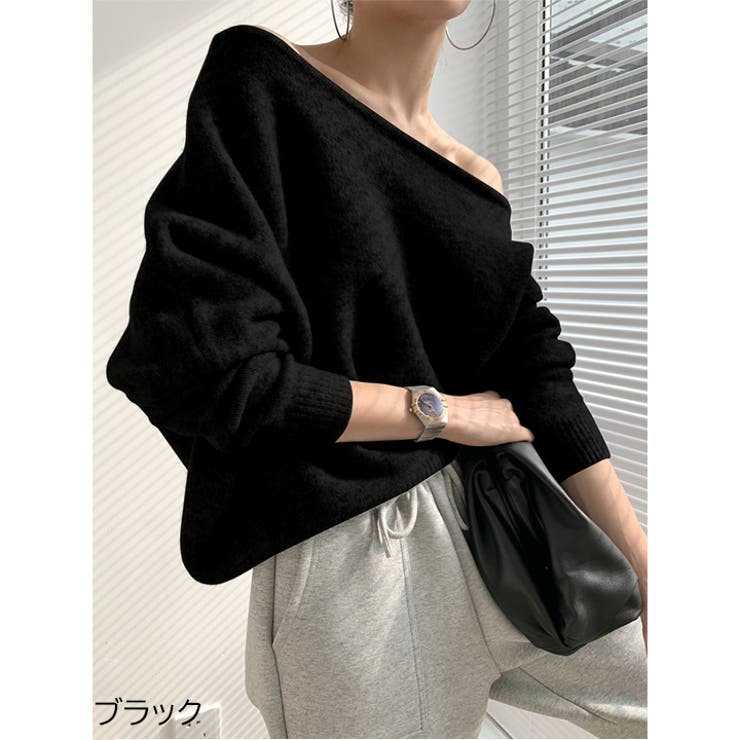 ブラック | ニット トップス セーター | HANAHANA