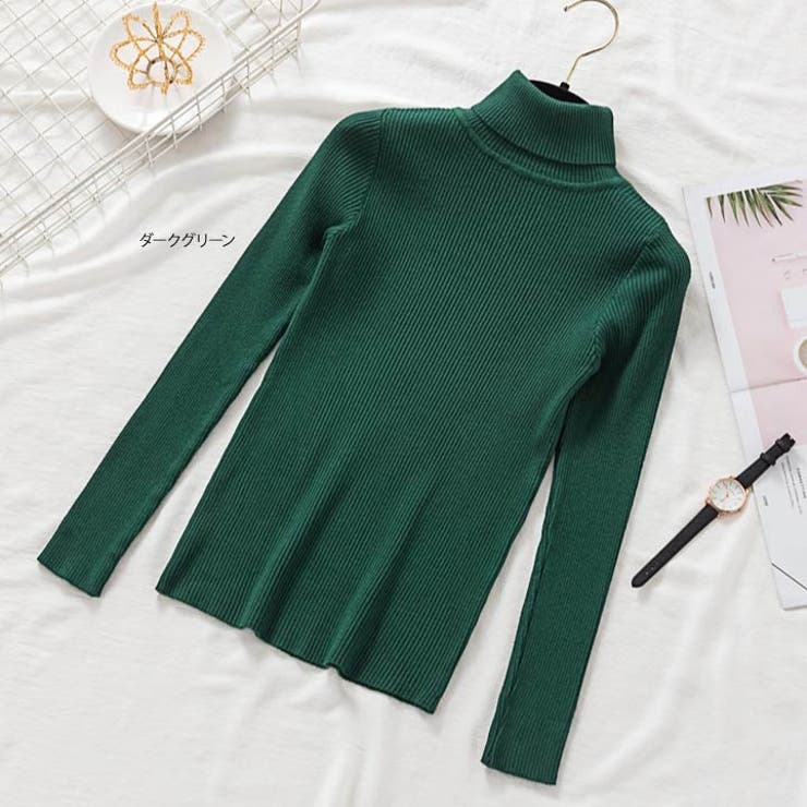 コルルールトリコ リヨン ダークグリーンタートルネックニット 緑 コルルールトリコ リヨン ダークグリーンタートルネックニット 緑