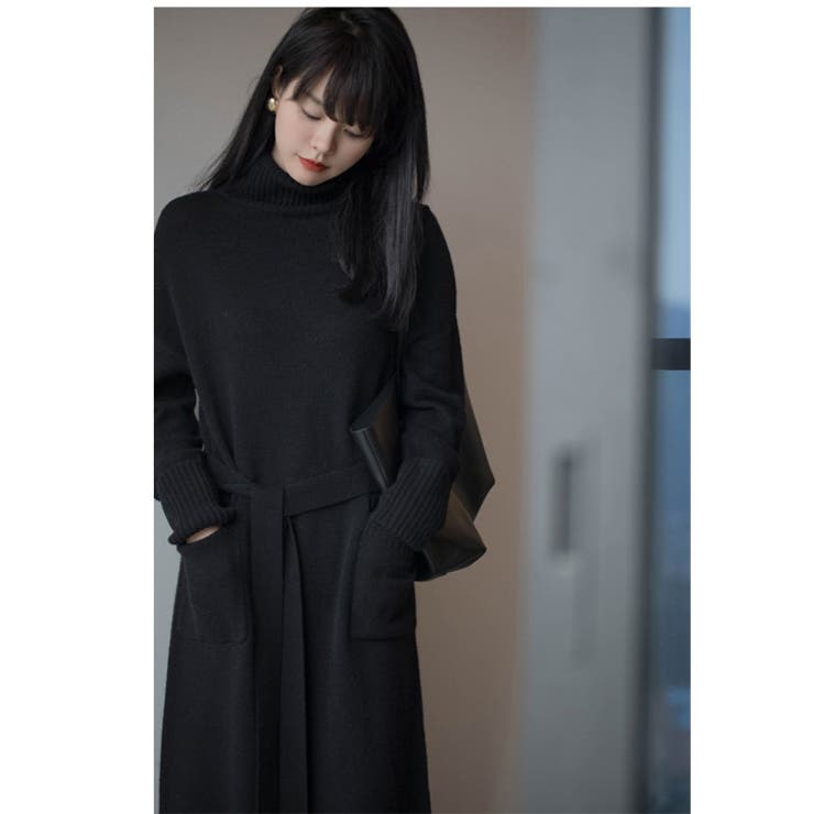 HARUNOBUMURATA 黒 ロングニットワンピース ロングニットワンピース ロング ワンピース[品番：HNAW0003872
