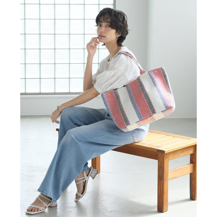 シンプルになりがちなコーデに華やかさを。雑材モザイクトートバッグ 雑材 かごバッ… | HAPPY急便 by VERITA.JP | 詳細画像11 