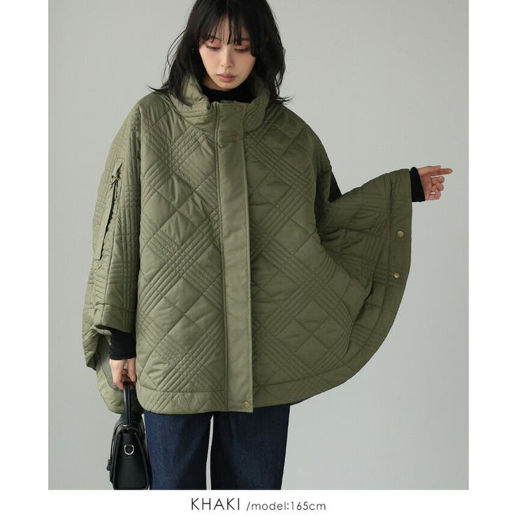 カーキ | いつもと違うアウター見つけた。ソフトタフタキルティングポンチョ ポンチョ ケーブ | HAPPY急便 by VERITA.JP