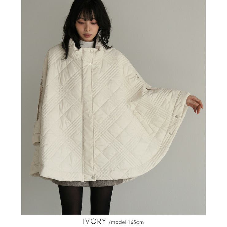 アイボリー | いつもと違うアウター見つけた。ソフトタフタキルティングポンチョ ポンチョ ケーブ | HAPPY急便 by VERITA.JP