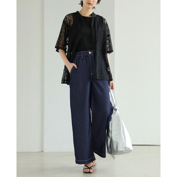 メッシュ フラワー ワイド パンツ シアー パッチワーク nr9753 メッシュ フラワー ワイド パンツ シアー パッチワーク nr9753