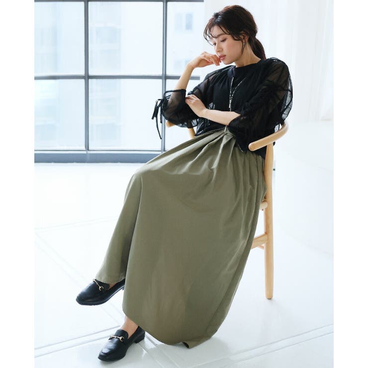 ふわっと軽い。タックロングスカート スカート フレアスカート[品番