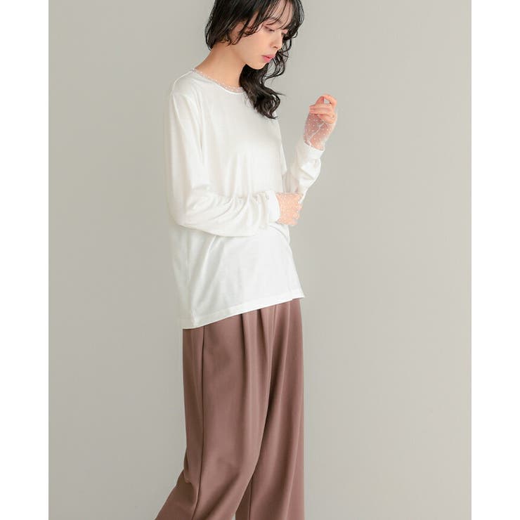 ネックと袖に華やかな抜け感を。袖ドットチュールカットソー ロンt トップス | HAPPY急便 by VERITA.JP | 詳細画像7 