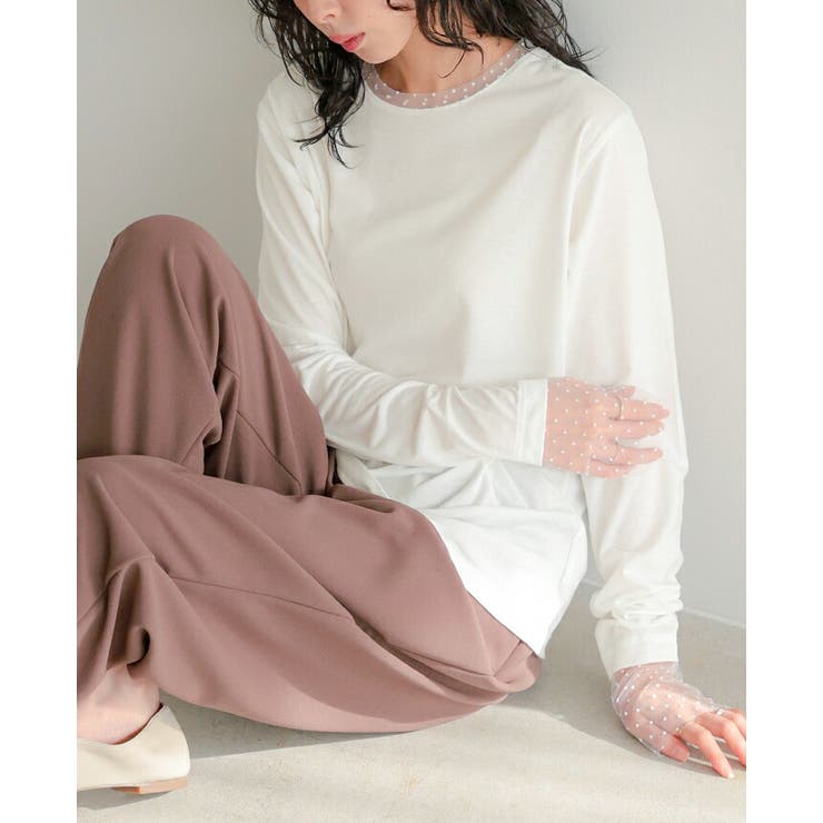 ネックと袖に華やかな抜け感を。袖ドットチュールカットソー ロンt トップス | HAPPY急便 by VERITA.JP | 詳細画像10 