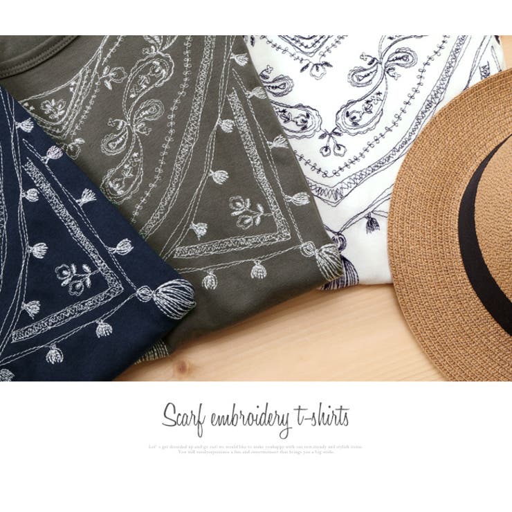 カラーORB刺繍スカーフ柄Tシャツ カラーORB刺繍スカーフ柄Tシャツ