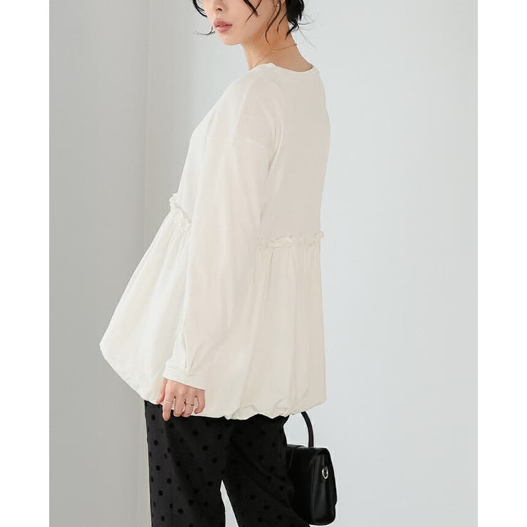 ふっくらシルエットで体型カバー。ペプラム切替バルーントップス カットソー ロンT | HAPPY急便 by VERITA.JP | 詳細画像6 