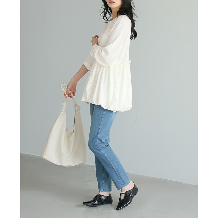 ふっくらシルエットで体型カバー。ペプラム切替バルーントップス カットソー ロンT | HAPPY急便 by VERITA.JP | 詳細画像7 