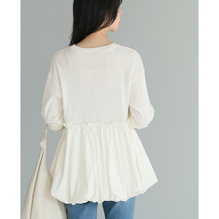 ふっくらシルエットで体型カバー。ペプラム切替バルーントップス カットソー ロンT | HAPPY急便 by VERITA.JP | 詳細画像8 