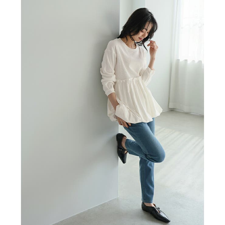 ふっくらシルエットで体型カバー。ペプラム切替バルーントップス カットソー ロンT | HAPPY急便 by VERITA.JP | 詳細画像9 