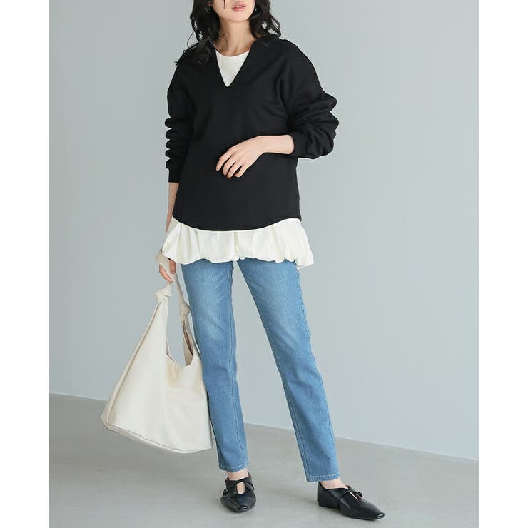 ふっくらシルエットで体型カバー。ペプラム切替バルーントップス カットソー ロンT | HAPPY急便 by VERITA.JP | 詳細画像10 