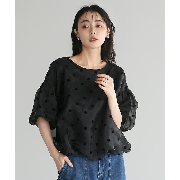 ブラック | 抜け感が出る、華やぎトップス。オーガンジードットトップス トップス シアー | HAPPY急便 by VERITA.JP