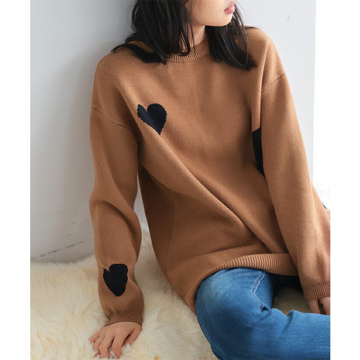 日常に大人の甘さを。ハート柄ジャガードニット ニット セーター[品番 
