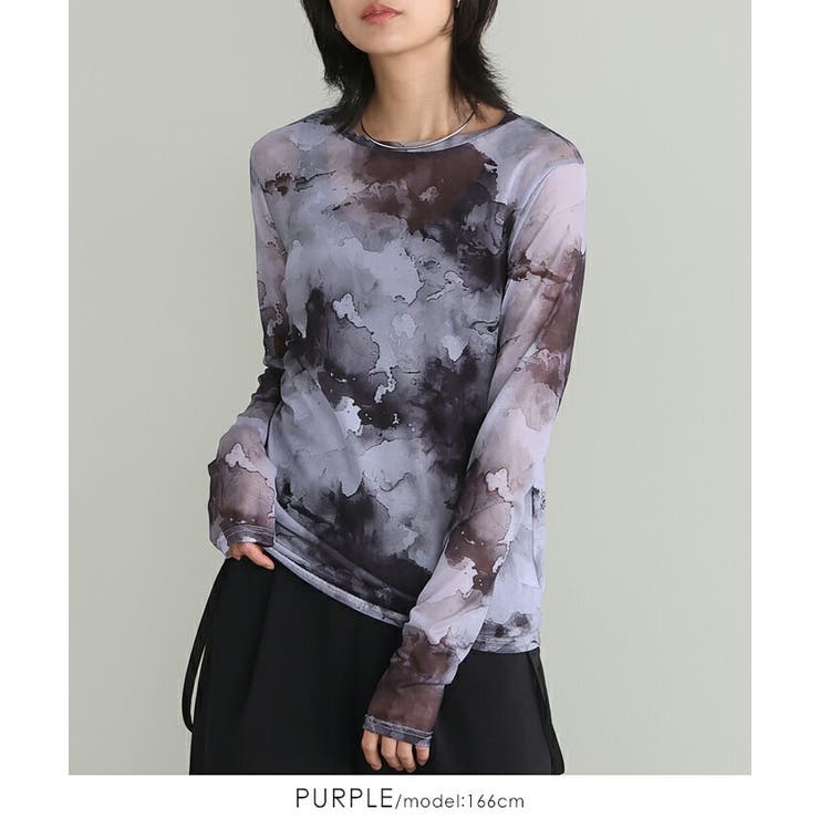 柄に魅せられて。ペイント柄シアーメッシュトップス カットソー