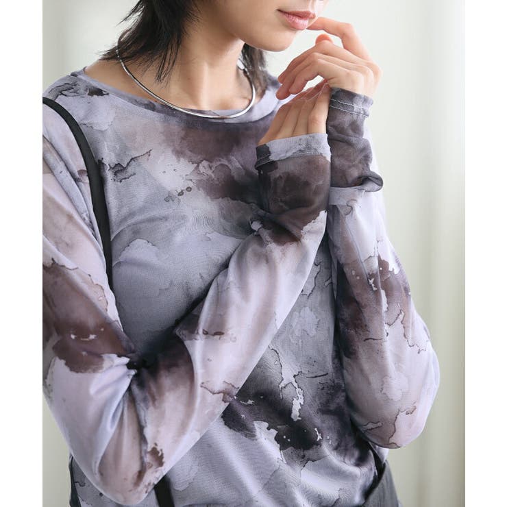 美品】LEONARD モックネック シアートップス マルチカラー 総柄