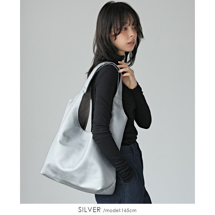 シルバー | オン オフ使いやすいシンプルデザイン。ソフトラウンド肩かるトートバッグ 鞄 | HAPPY急便 by VERITA.JP