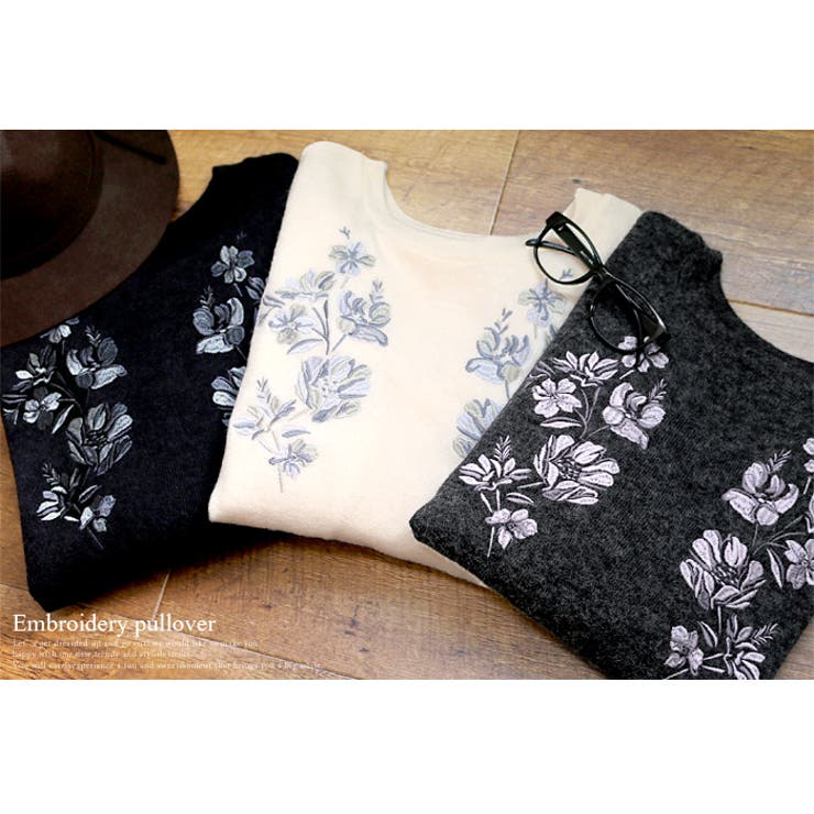 胸元に刺繍を添えて。花刺繍入り プルオーバー プルオーバー[品番