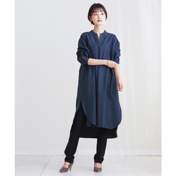 ネイビー | 知的な大人のシンプルコーデ。スキッパーシャツワンピ ワンピース シャツワンピ | HAPPY急便 by VERITA.JP