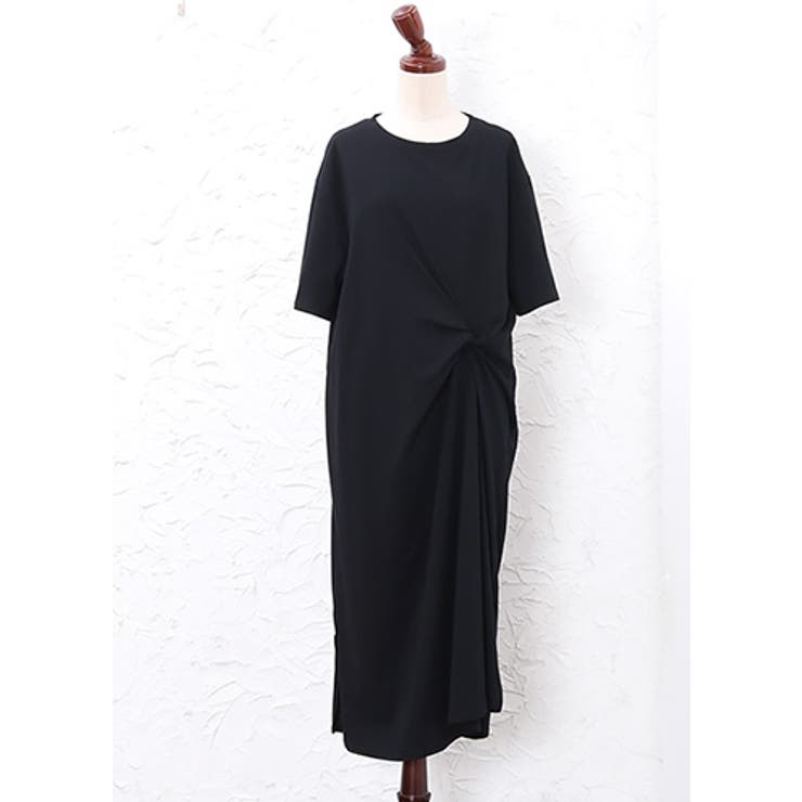 スクロール【L】フロント ツイスト ドレープ ワンピース Tシャツ ワンピース ウエストにアクセント。ツイスト Tシャツワンピ ワンピース[品番