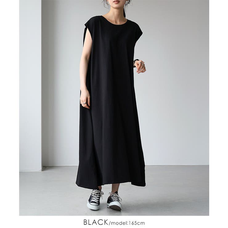 ブラック | ストレスのないシンプルアイテム。綿100％カットソーワンピース ワンピース ワン… | HAPPY急便 by VERITA.JP