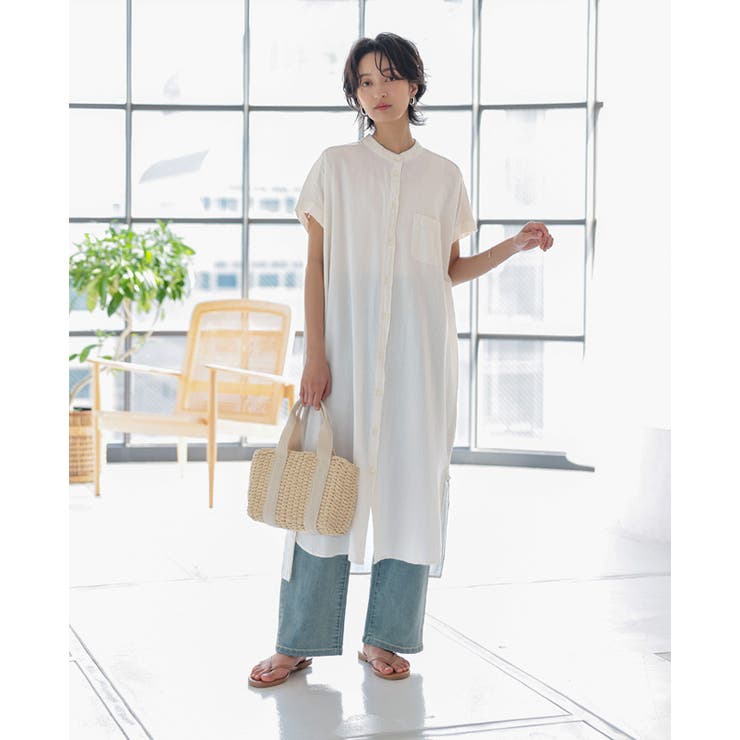 シンプルなものは素材で選ぶ。綿半袖シャツワンピ ワンピース ワンピ