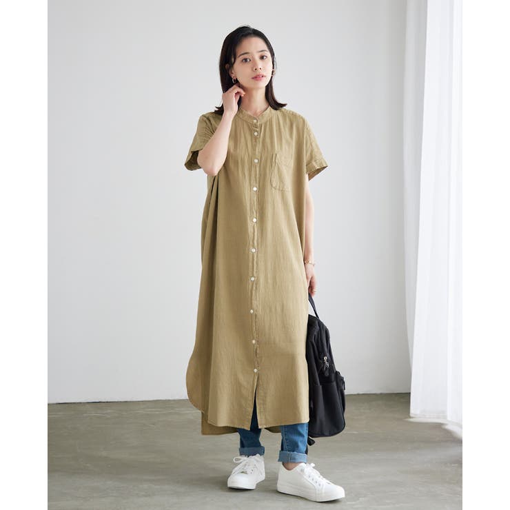 シンプルなものは素材で選ぶ。綿半袖シャツワンピ ワンピース ワンピ