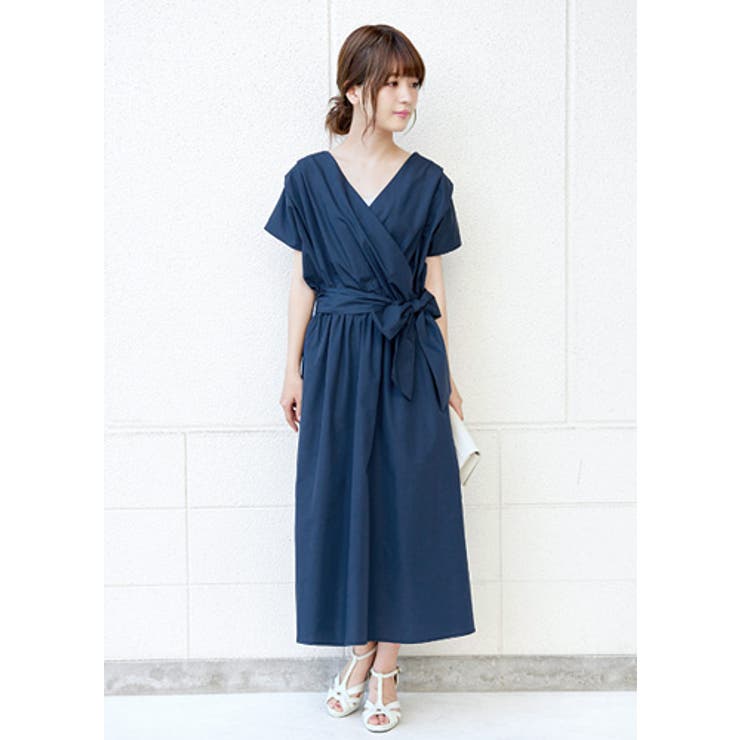 女っぽく旬を着る。カシュクール リボン付きワンピース ワンピース