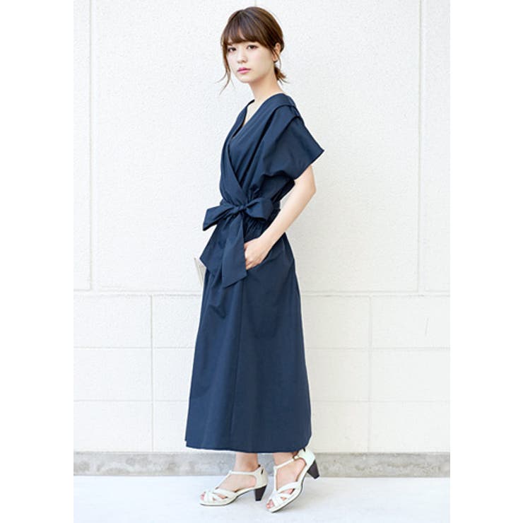 女っぽく旬を着る。カシュクール リボン付きワンピース ワンピース