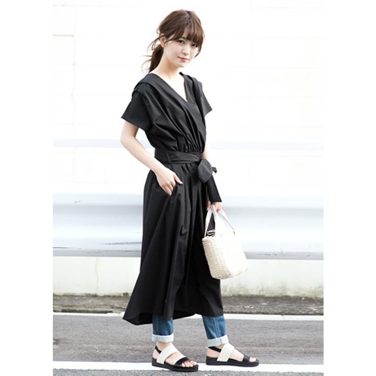 女っぽく旬を着る。カシュクール リボン付きワンピース ワンピース