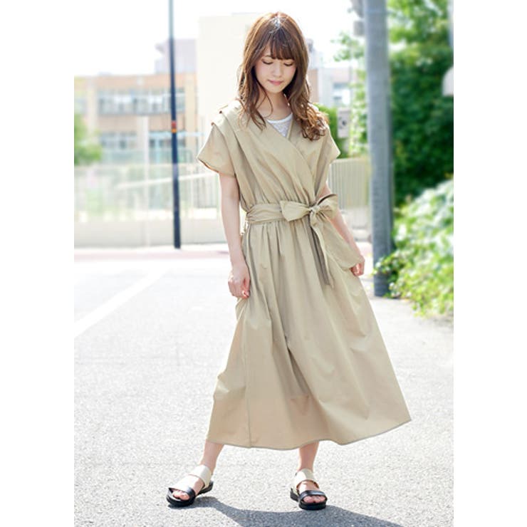 女っぽく旬を着る。カシュクール リボン付きワンピース ワンピース